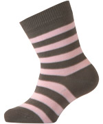 Melton baby socks with brown and soft pink stripes
