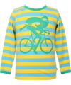 Danefæ super hippe geel-turquoise gestreepte t-shirt met fietsende viking