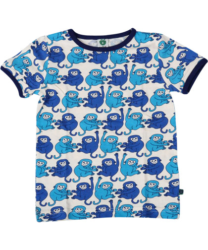 New! Smafolk blue happy monkey printed T-shirt (Monkeys)