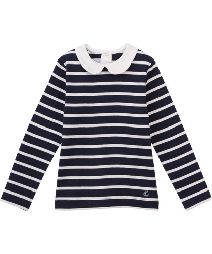 New! Petit Bateau gorgeous marine striped blouse with white collar (Blouse)
