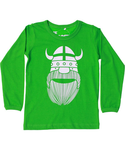 New! DanefÃ¦ basic green T-shirt with white Erik the Viking (Basic LS)