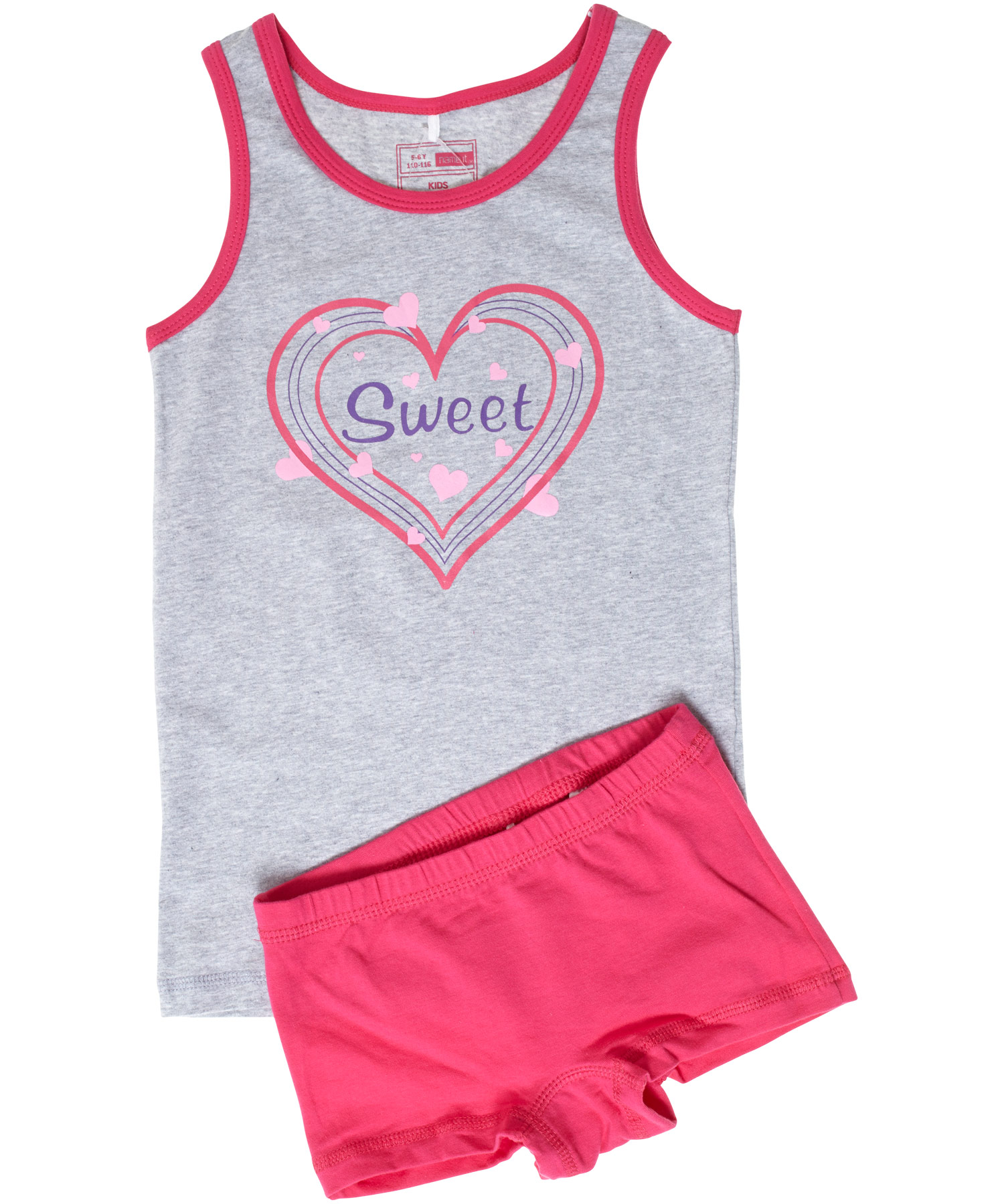 New! Name It sweet heart grey printed top with fuchsia boxers (VASE)