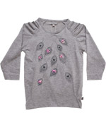 Minymo grey blouse with peacock-feather print