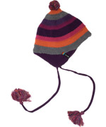 Melton purple striped baby hat with tassels