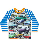 Molo tough car printed t-shirt with sailor striped sleeves