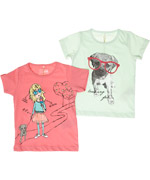 Name It groen/roze t-shirt set met trendy hond en meisje