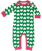 Danefae lovely green playsuit with white hearts and pink details