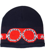 Molo great navy hat with funky red goggles and inner fleece lining