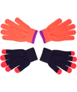 Molo flashy pink gloves and navy gloves with pink fingertops (one size)