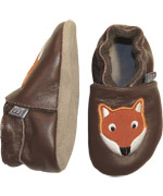 Melton adorable brown leather baby slippers with cute fox