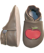 Melton charming brown leather baby slippers with gorgeous apple