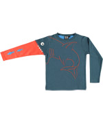 DrÃ´le de T-shirt requin gourmand bleu et rouge par Ubang