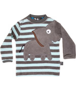 Ubang mooie grijze en lichtblauw gestreepte olifant t-shirt voor babies