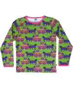 SmÃ¥folk leuke grasgroene t-shirt met paarse trekpaarden