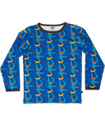 T-shirt bleu avec des petits singes comiques par Smafolk