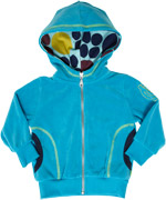 Mala super hip turquoise baby sweat cardigan with bubble printed hood