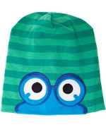 Fred's World striped green beanie with peeping fun frog