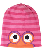 Fred's World striped pink beanie with peeping fun frog