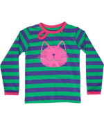 DanefÃ¦ lovely purple/green striped t-shirt with big fluo cat