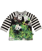 Molo Fun Panda Printed T-shirt with Striped Sleeves