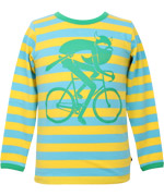 DanefÃ¦ super hippe geel-turquoise gestreepte t-shirt met fietsende viking