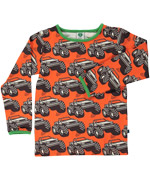 Super cool T-shirt orange avec monster trucks par Smafolk