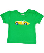 Mignon T-shirt vert avec voiture jaune par Baba Babywear