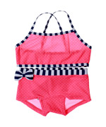 Name It Flashy Pink Bikini With White Dots and Striped Bow