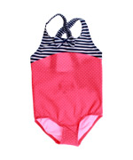 Name It Flashy Pink Dotted Swimsuit With Striped Bow For Little Ladies