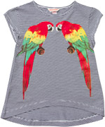 Munster Kids Great Navy Striped T-shirt With Colorful Parrots