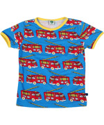 Smafolk adorable turquoise T-shirt with bright red firetrucks