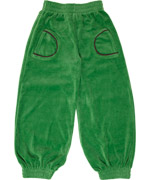 Smafolk cool velour pants in apple green with brown pipings