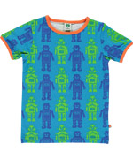 Smafolk blue summer T-shirt with cute robots