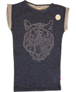 Name It gorgeous dark blue top with big tiger head in silver beads
