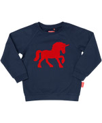 Tapete wonderful navy sweater with red unicorn flock print