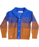 Kik-Kid super cool knitted cardigan in blue and occre