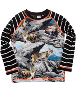 Molo cool printed t-shirt with wild animals and striped sleeves