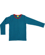 Duns Sweden lovely turquoise striped t-shirt with red