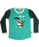 Retro-Rock-and-Robots adorable mintgreen t-shirt with lovely raccoon