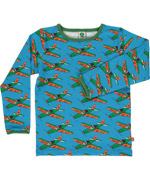 Joli T-shirt bleu avec avions verts et oranges par SmÃ¥folk