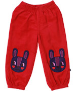 Ej Sikke Lej red corduroy pants with adorable rabbit patch