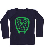 Ej Sikke Lej basic navy T-shirt with big green owl on the back