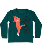 Name It cute dark green T-shirt with fun cykling fox
