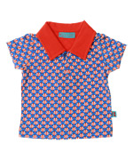 Froy & Dind retro printed baby polo in blue and red