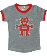 Retro-Rock-and-Robots adorable blue t-shirt with pixel robot