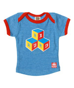 Retro-Rock-and-Robots adorable blue t-shirt with cubes