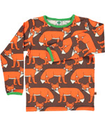 Smafolk brown long sleeve T-shirt with funny foxes
